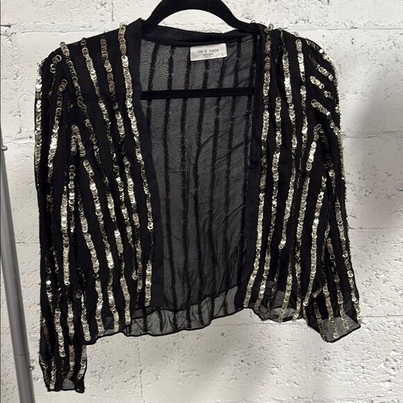 Lola & Sophie Black Sheer Jacket with Gold Sequins - LIKE NEW - Size Small - Picture 1 of 4